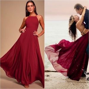 Lulus Heavenly Chiffon Halter Backless Maxi Dress